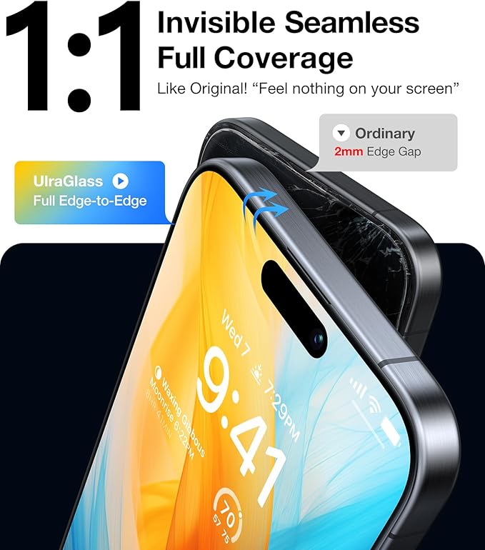 UltraGlass Unbreak Top 9H+ Glass for iPhone 16 Pro Screen Protector 6.3" (12FT Military Grade Shatterproof) Screen Protector 16 Pro Tempered Glass (Longest Durable) Full Coverage 16Pro, 2 Pack