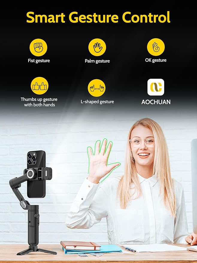 Handheld Gimbal Stabilizer for iPhone 15/14 Android Phone 3-axis Phone Stabilizer for Video Recording Vlogging, Smartphone Gimbal w/RGB Light,AI Tracking for TikTok YouTube(Smart X Kit Black)