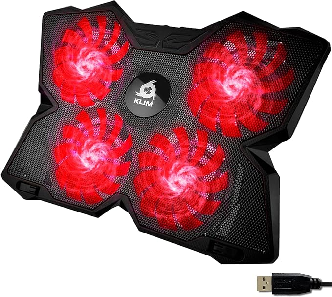 KLIM Wind Laptop Cooling Pad - More Than 500 000 Units Sold - New - The Most Powerful Rapid Action Cooling Fan - Laptop Stand with 4 Fans at 1200 RPM - USB - PS5 PS4 - Red