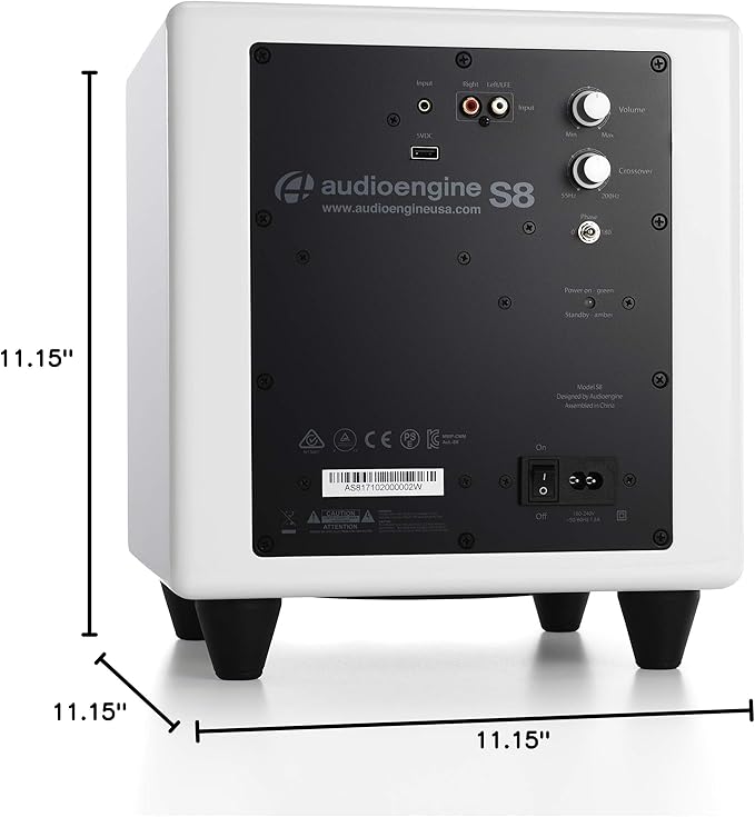 Audioengine S8 Powered Subwoofer Speaker - 250W 8-inch Home Woofer with Built-in Amplifier and Dual Audio Inputs for Home Audio