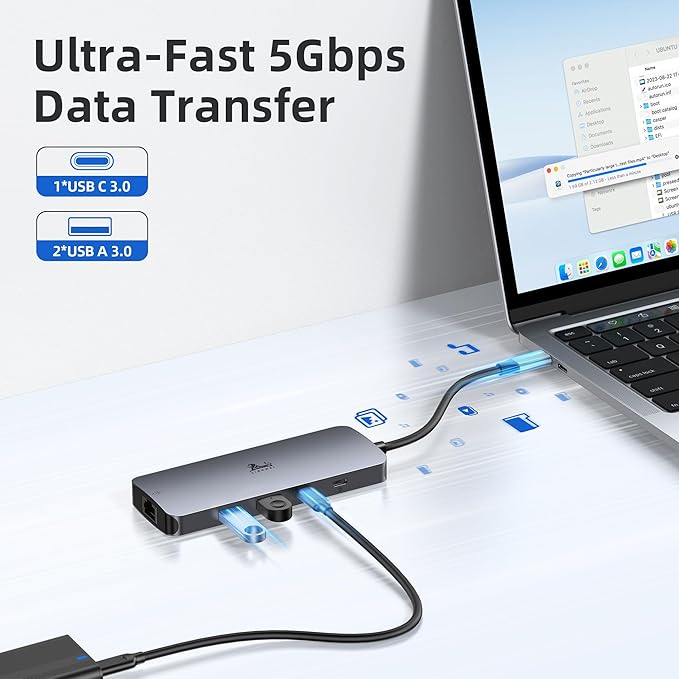 USB C Docking Station Dual Monitor, LIONWEI Laptop Docking Station 3 Monitors with 2 HDMI, 4K DisplayPort, 1Gbps Ethernet, 100W PD, 3 USB A/C 3.0, USB C Hub Multiport Adapter for Dell/Lenovo/HP