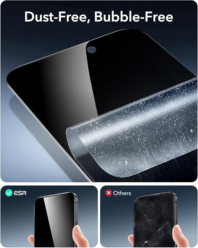 ESR 3 Pack 9H+ Glass for iPhone 16 Pro Max Privacy Screen Protector, [Military Grade Shatterproof & Longest Durable] Armorite Anti-spy Tempered Glass with UltraFit Tray
