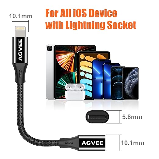 AGVEE 2 Pack 1ft Lightning Extension Cable, Braided Female to Male Extender Full Function Cord Compatible with iPhone iPad, Data Sync Video Audio & Charging Connector Adapter, Black