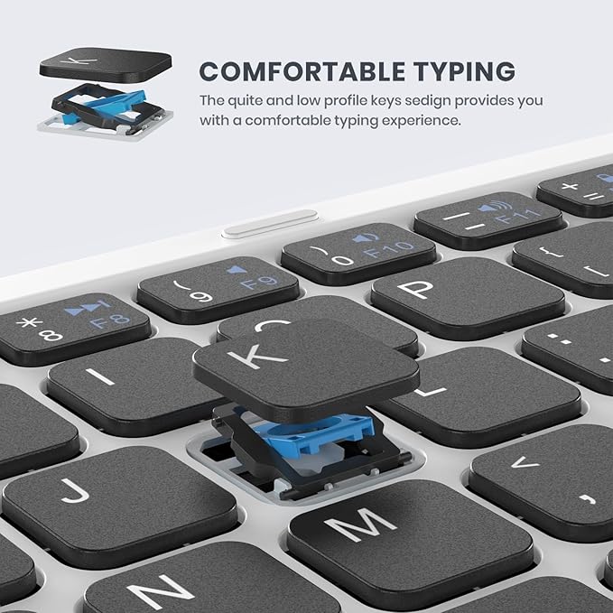 Foldable Bluetooth Keyboard, Portable Full Size Folding Keyboard with Large Touchpad, Numeric Keypad, PU Leather, Wireless TravelKeyboard for Windows iOS Android Mac(Black-White)