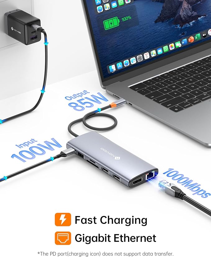 Dell/HP/Lenovo/Surface USB C Docking Station - Dual 4K60 HDMI+8K30 DP, 14 in 1 USB C Hub Adapter with 100W PD, RJ45, SD/TF, Audio, Multiport Dock for MacBook/Laptop