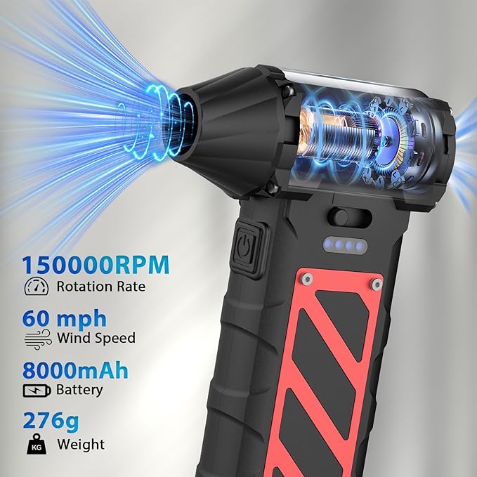 Electric Air Duster-Compressed Air Duster,60mph Wind Stepless Speed Canned Air for PC/Compute/Electronics/Home&Car Cleaning, 150000RPM Air Blower to Spray Air Can Dust Off Keyboard Cleaner (Black)
