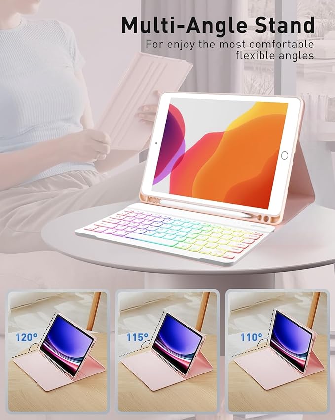 Keyboard Case for Galaxy Tab A9+/A9 Plus 11 Inch 2023, Slim Lightweight 7 Color Rainbow Backlight Detachable Magnetic Bluetooth Keyboard Cover with S Pen Holder,Sky Blue