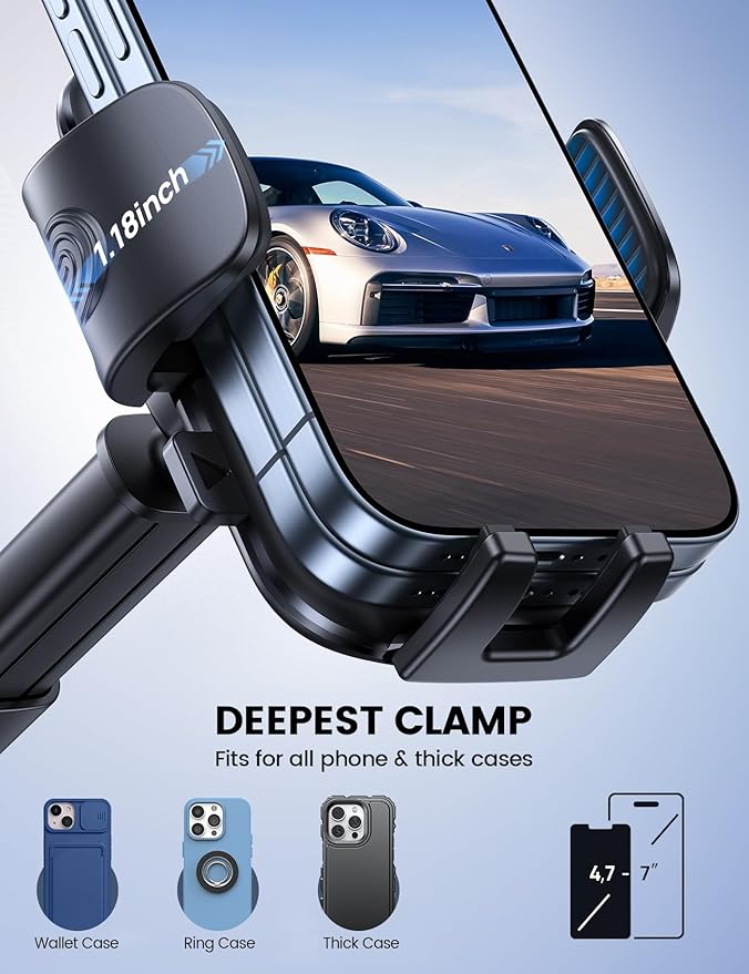 Lamicall Car Phone Holder Mount [3-in-1 Military-Grade Suction Cup] 360° Rotation Phone Holders for Your Car [Metal Hook] Cell Phone Car Mount Dashboard Vent Windshield Smartphone LeatherGrain