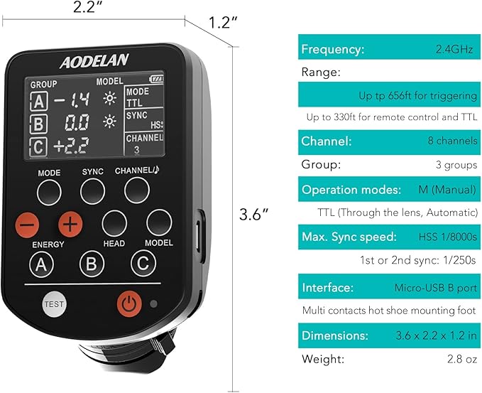 AODELAN Wireless TTL Flash Trigger with High-Speed Sync HSS 1/8000s for Nikon Camera; Replace for P-rofoto Air Remote TTL-N
