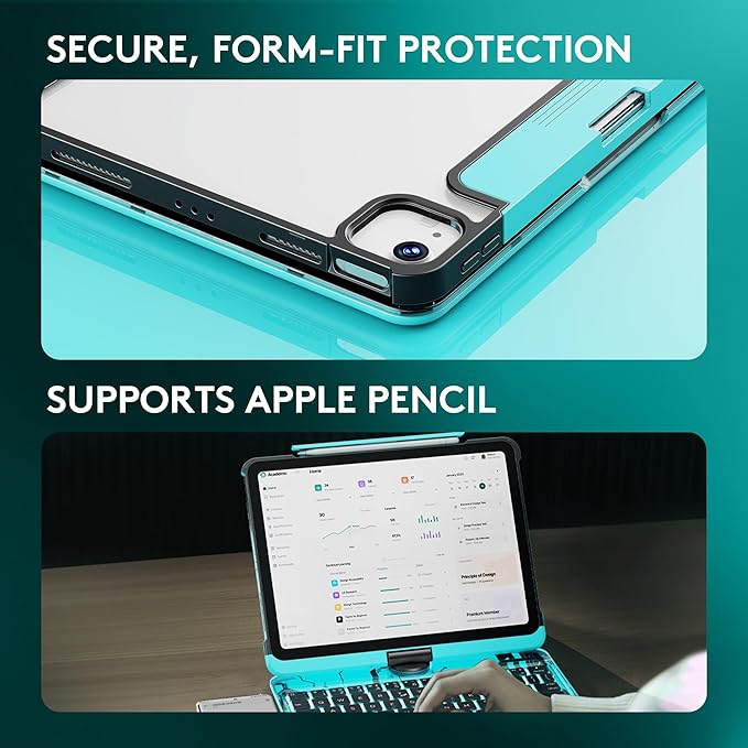 GUSGU Transparent Case with Wireless Keyboard only for 2024 iPad Pro 13-in.(M4), 7 Colors Backlight, Trackpad, 360°Rotating Stand for iPad Pro 13, Tech Style