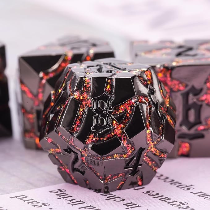 Crack Glitter Metal Dice,7pcs D&D Dice Set with Gift Box,RPG Polyhedral Stripe Dice for Dungeons and Dragons