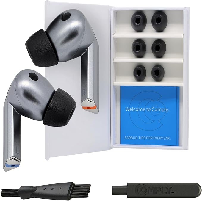 Comply TrueGrip | Premium Memory Foam Replacement Earbud Tips for Samsung Galaxy Buds3 Pro | Enhanced Comfort, Secure Fit, Superior Noise Isolation, Removal & Cleaning Tool | Black, Medium (3 Pairs)