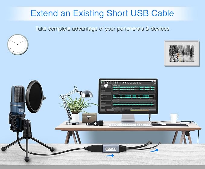 BlueRigger USB 3.0 Extension Cable (15FT, Active, 5 Gbps, Type A Male to Female Adapter Cord) - Long USB Repeater Extender for VR Headset, Printer, Hard Drive, Flash Drive, Keyboard, Mouse, Xbox