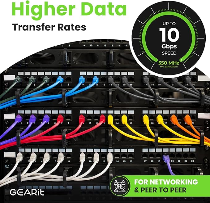 GEARit Cat 6 Ethernet Cable (100-Pack 1.5 Feet) Cat6 Network Patch, 10Gbps, RJ45, Snagless Cord, Gold-Plated Connectors, Internet for PC, TV, Tablet, Router, Printer, Servers, IT Data Center - Black