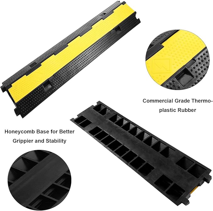 Reliancer 3 Pack Dual Channel Rubber Cable Protector Ramp 2 Channel Traffic Speed Bump 11000lbs Capacity Heavy Duty Driveway Hose Cover Ramp Cord Track Protector Wires Concealer w/Flip-Open Top Cover