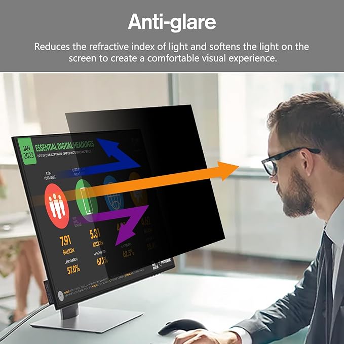 bersem 2 Pack 27 inch Removable Computer Privacy Screen Filter for 16:9 Ratio Monitor, Anti-Spy, Anti-Glare, Anti-Scratch, UV-Blocking
