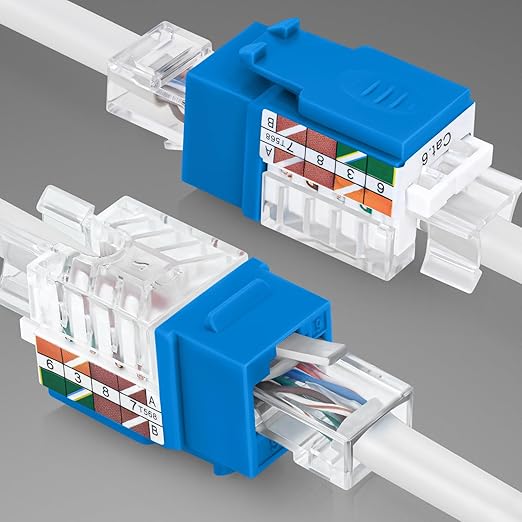 Everest 45° Angled RJ45 Cat6A Keystone Jacks 20-Pack in Blue - Slim Profile Female RJ45 Connectors - Cat 6A Keystone Jack - Compatible with 45° Angled Speed Termination Tool - 45Term (B0BL3GS7ZY)