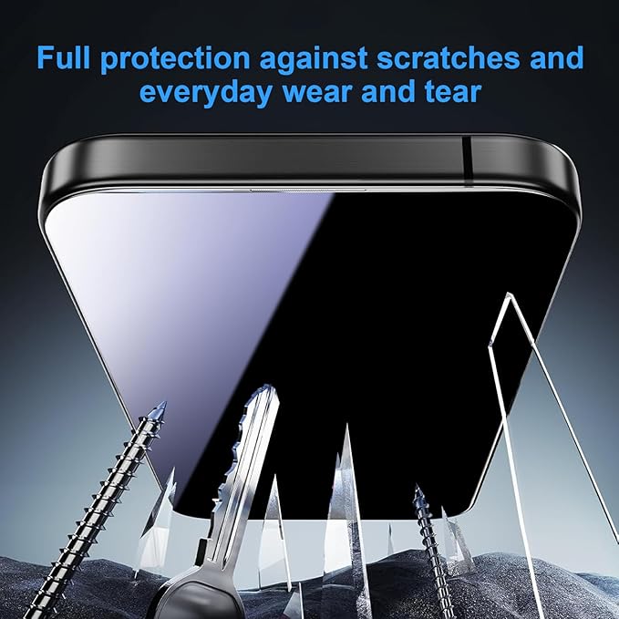 OneFish for iPhone 14 Pro Privacy Screen Protector, 4-Way 360° Anti-Spy Tempered Glass, 9H Hardness, HD Clear, Anti-Fingerprint 3D Curved Edges, Case-Friendly & Easy Installation [2 Pack]