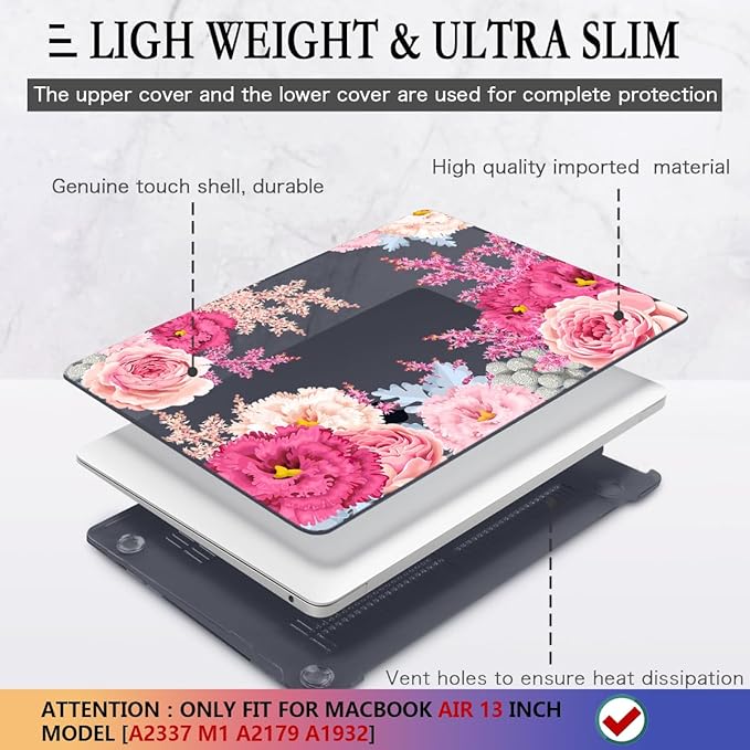 CISSOOK Floral Case Cover for MacBook Air 13 Inch 2020 2021 2019 2018 Release - Image 4
