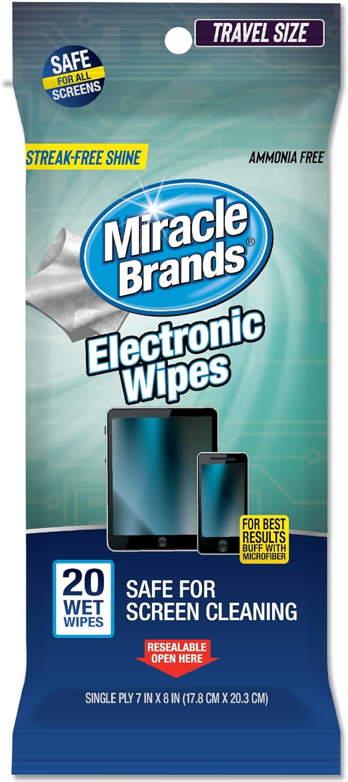 MiracleWipes for Electronics Cleaning - Screen Wipes Designed for TV, Phones, Monitors and More - 20 Count