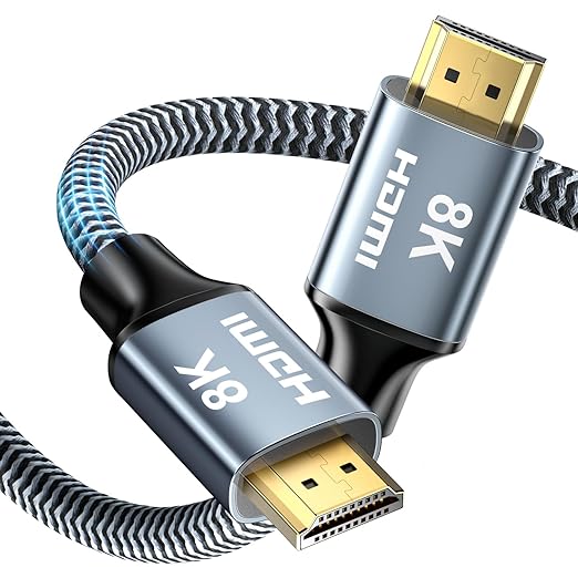 8K HDMI Cable 20 ft, 48Gbps High Speed HDMI 2.1 Cable, Braided HDMI Cable 2.1 8K 60Hz 4K 120Hz Support for HDR eARC HDCP 2.2/2.3, HDMI Cord Compatible with HDTV, Laptop, Monitor, PC