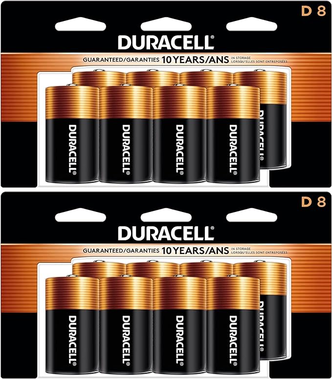 Duracell - CopperTop D Alkaline Batteries with recloseable Package - Long Lasting, All-Purpose D Battery for Household and Business - 8 Count (Pack of 2)