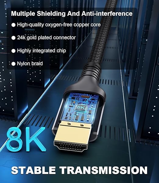 Certified 10K 8K HDMI 2.1 Cable 25 FT, 48Gbps Ultra High Speed HDMI Cable with Ethernet 4K 240Hz 165Hz 144Hz 120Hz 8K60Hz eARC HDCP2.3 HDR10+ PC Laptop TV Monitor Projector