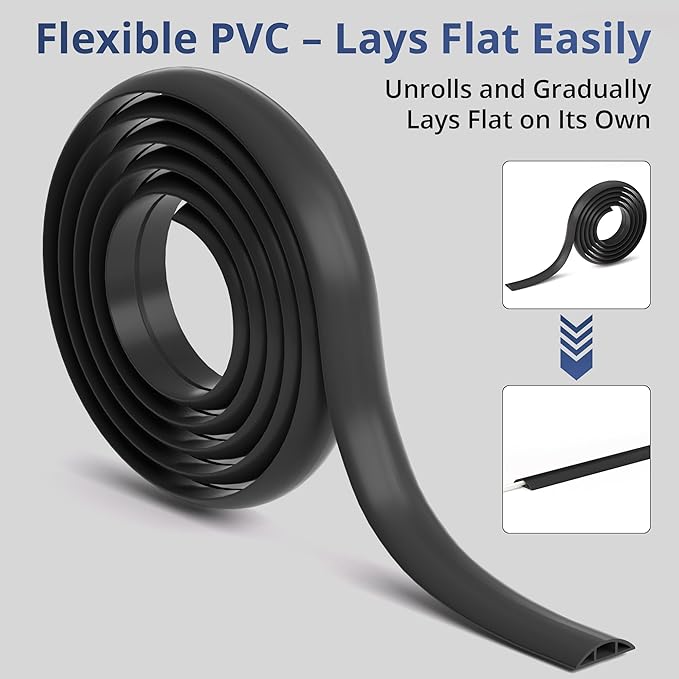 ZhiYo 5.6ft Cord Covers for Wires on Floor, Cord Hider Floor Hide Extension Cords, Soft PVC Cable Cover Cable Protector, Wire Cavity W0.62in H0.31in, Gray