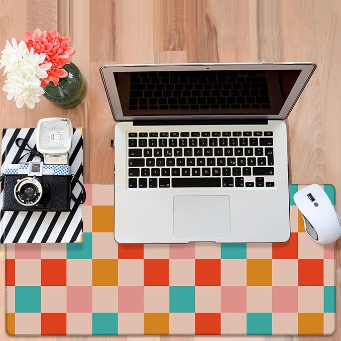 Large Mouse Pad Retro Checkerboard Gaming Desk Pad Computer Keyboard Non-slip Waterproof Mouse Mat with Rubber Base and Stitched Edges Entertainment Office Writing Desk Mat 35.4 x 15.7 Inches