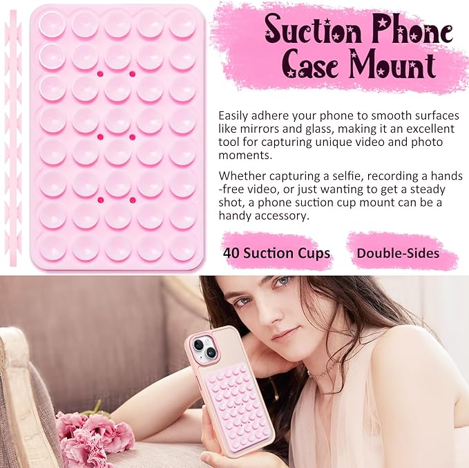 2 Pack Silicone Suction Cup Phone Case Mount Double Sided, Hands-Free Strong Grip Silicon Phone Holder, Non Slip Phone Accessories for Selfies and Videos (Translucent)