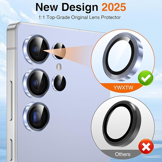 YWXTW [2025 Original Like for Samsung Galaxy S25 Ultra Camera Lens Protector, [Ultra-Thin & 6X Stronger] S25 Ultra Camera Lens Cover, 9H Tempered Glass Upgraded Metal Edging(Titanium Blue)