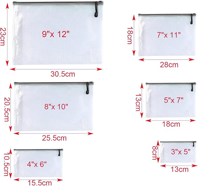 Mesh Zipper Pouch Bags, Zipper Bags for Organizing Storage, Waterproof Zipper Pouches, Letter Size, File Bags for School, Toys, Puzzle, Board Games and Office Supplies (Color, 9"x 12")
