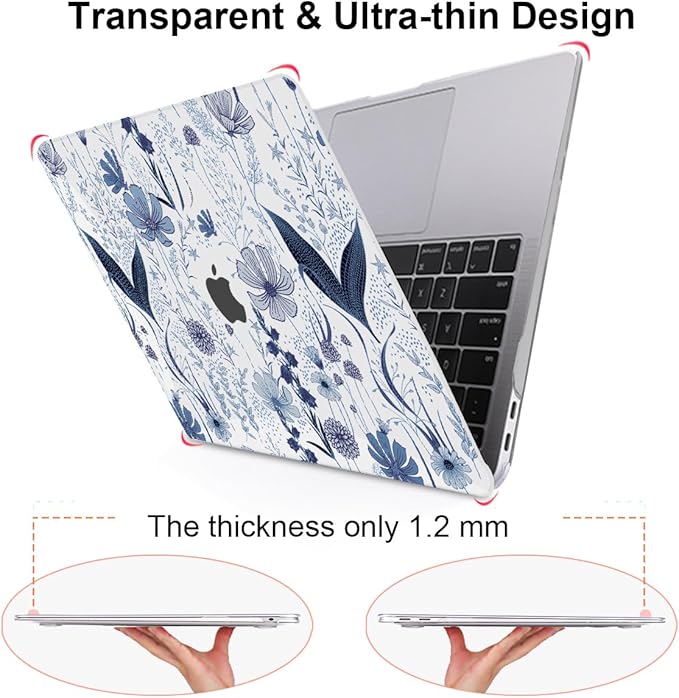 for MacBook Pro 13 Inch Case 2022 2021 2020 Release A2338 M2 M1 A2251 A2289, Plastic Hard Shell Case for MacBook Pro 13.3 inch with Touch Bar & Touch ID, Navy Blue Wild Flowers