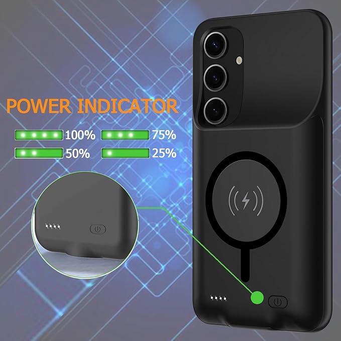 Battery Case for Galaxy S25, [10000mAh] Slim Portable Protective Fast Charging Case Backup Power Bank Battery Case Compatible with Galaxy S25-6.2 inch-Black