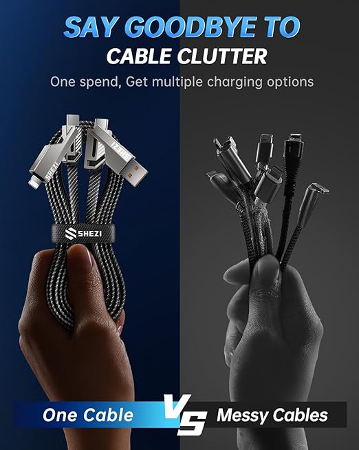 4-in-1 Long USB C Cable 60W 15FT Compatible With Lightning Cable [Fast Charging&Data Transfer] Flat Nylon Braided for iPhone iPad Charger Cord, Multi Charge Wire Combo with L/Type C/USB A Port