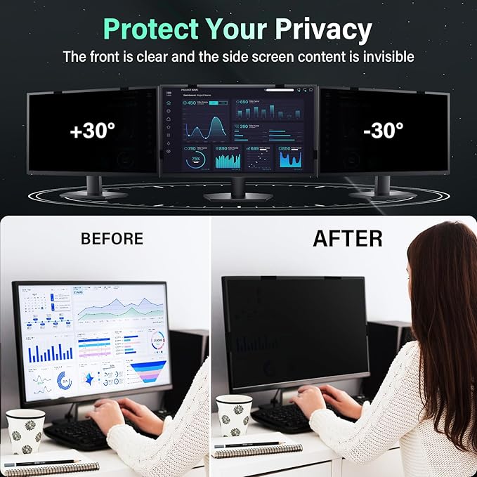 [2 Pack] Magnetic 22 Inch Computer Privacy Screen for 16:10 Aspect Ratio Widescreen Monitor, Hanging Eye Protection Anti Glare Blue Light Computer Monitor Privacy Filter, Removable 22in Protector Film