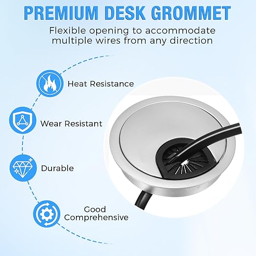 Desk Grommet 2-3/8" (60 mm), Desk Cord Hole Cover, Cable Grommet ABS Plastic, Desk Hole Grommet for Office and Home Table Cable, Detachable Cable Cord Organizer (Silver Sand 4 Pcs)