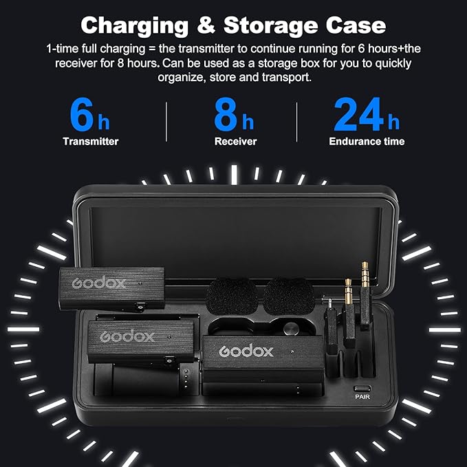 GODOX 【2025 Latest Model】 Movelink Mini LT Kit Wireless Microphone System, 2.4GHz Lavalier Mic 100m(328ft.) Range with Charging Case for iPhone, Camera, Vlogger, Youtuber, Interviewer(White)