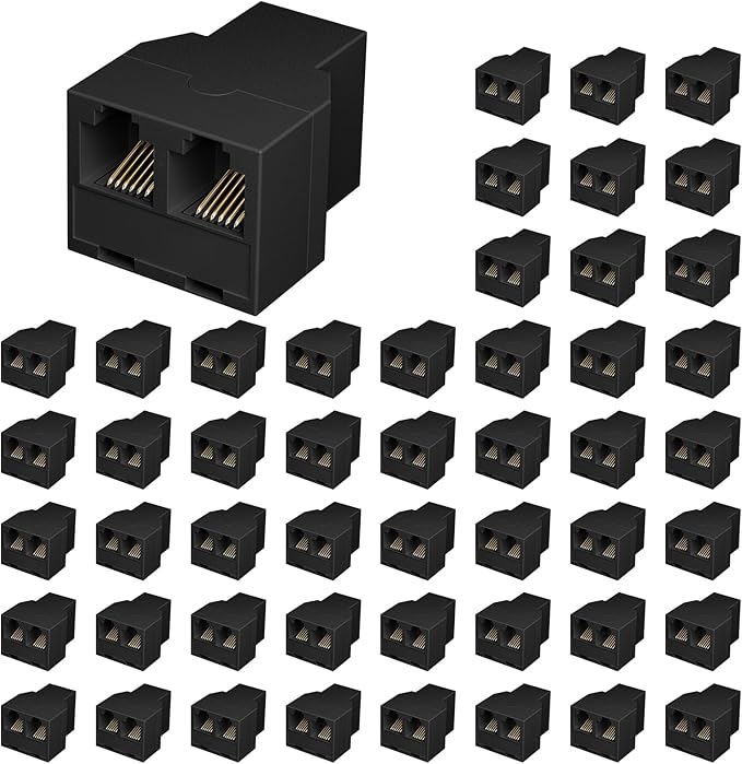 Uvital RJ12 6P6C 3 Female Telephone Line Splitters, Phone Jack Splitter, Telephone Landline Cable Connector and Separator(Black, 50 Pack)