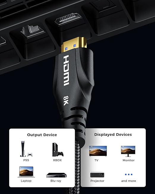 HDMI Cable 15FT Long - Certified 8K Ultra High Speed HDMI Cable,48Gbps Braided HDMI Cord,8K 60hz,4K 120hz,eARC,HDCP 2.2&2.3 - Compatible for HDTV/PS5