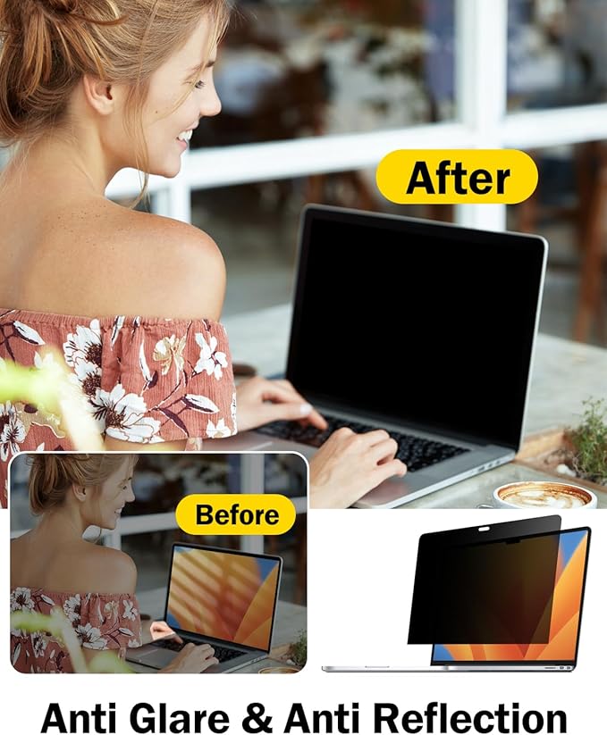 F FORITO 360° Privacy Screen Protector Compatible with MacBook Pro 14 inch (2025-2021, M5 M4 M3 M2 M1 Pro Max Chip), Anti Peeping Anti Glare and Anti Blue Light Laptop Privacy Screen Shield