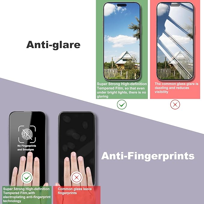 2 Pack Screen Protector for iPhone 15 Pro Max, 9H Tempered Glass, Full Coverage, Anti-Fingerprint, Auto Dust-Elimination, No Bubble, Easy Installation
