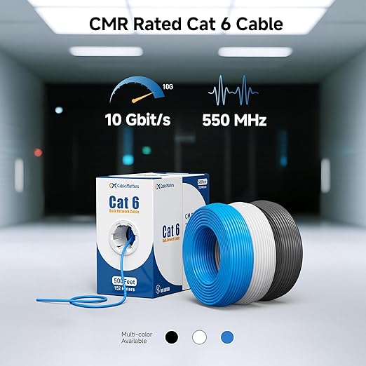 Cable Matters [UL Listed] 10Gbps in-Wall Riser Rated (CMR) 23AWG Bare Copper Cat6 Ethernet Cable - 300ft, Cat 6 Ethernet Cable Spool, Cat 6 Cord Bulk, White