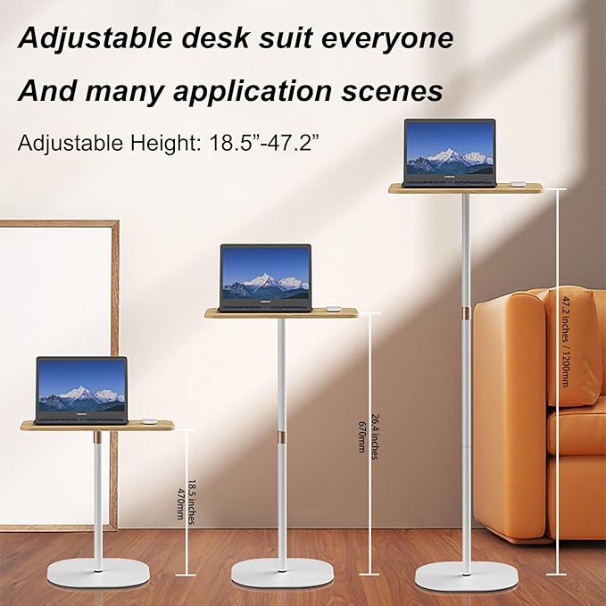 Mobile Standing Desk Height Adjustable Floor Laptop Stand, Computer Cart Workstation, Projector Stand, Teacher Podium for Home, Office, Classroom