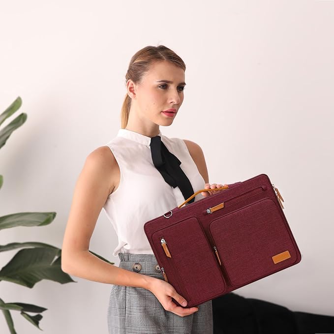 MOSISO 360 Protective Laptop Shoulder Bag,13-13.3 inch Computer Bag Compatible with MacBook, HP, Dell, Lenovo, Asus Notebook,Side Open Messenger Bag with 4 Zipper Pockets&Handle, Wine Red