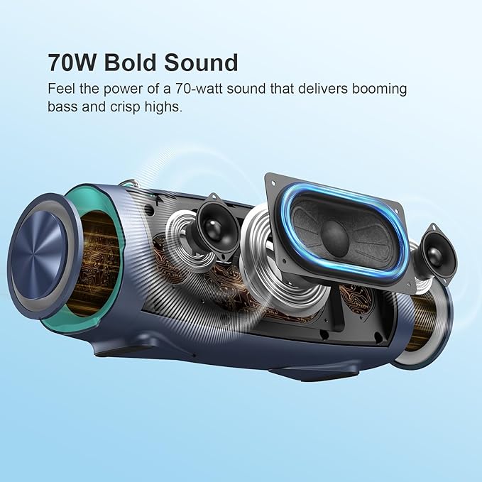 DOSS Extreme Boom Pro D100 Bluetooth Speaker with 140W Peak, 70W Bold Sound, Extra Bass, 24H Playtime, Beat-Sync Lights, Built-in Power Bank, IPX6 Waterproof, Portable Strap for Hiking, Camping-Orange