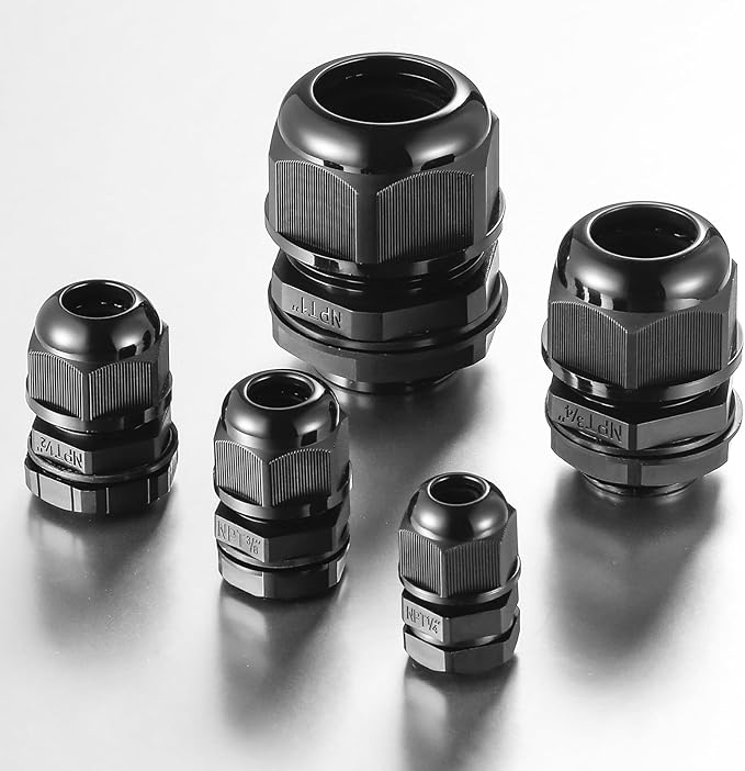 10 PCS 1/4"(4-8mm) NPT Nylon Cable Gland Joints with Gaskets, IP68 Adjustable Lock Nut Strain Relief Cord Grip Waterproof Cable Glands - UL Listed and RoHS Compliant