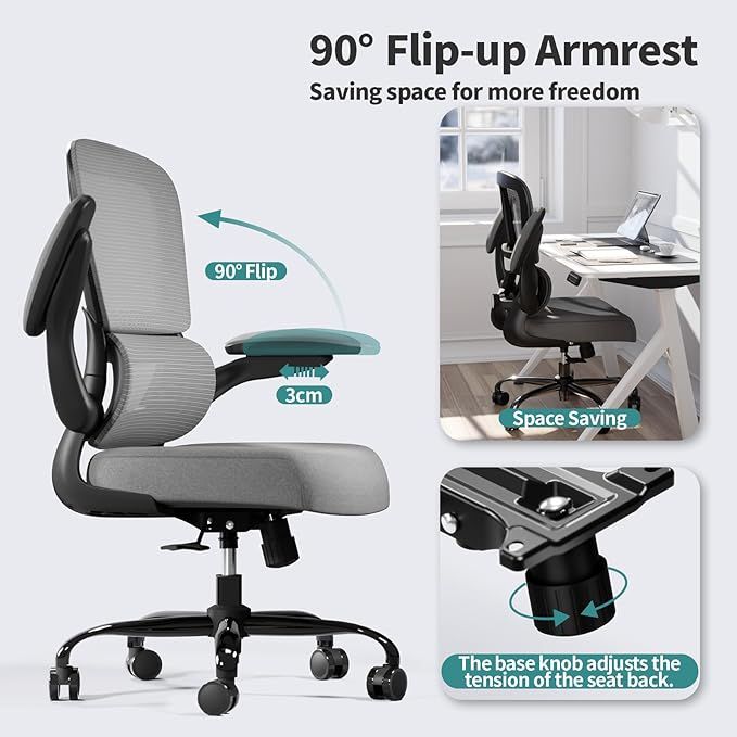 TRALT Office Chair - Ergonomic Desk Chair with Adjustable Lumbar Support, Mesh Computer Chair, Executive Chairs for Home Office Comfortable Lumbar Support (Dark Gray)