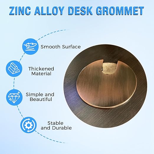 Desk Grommet 1-3/8" (35 mm), Desk Cord Hole Cover, Cable Grommet Metal Zinc Alloy Materilal, Desk Hole Grommet for Office and Home Table Cable, Detachable Cable Cord Organizer (Brushed Silver 1 Pcs)