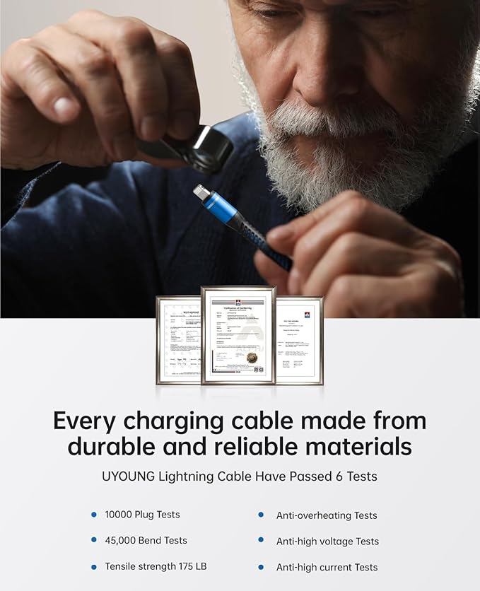Lightning Cable 10 FT 3Pack [Apple MFi Certified] Extra Long iPhone Charger Cable Nylon Braided Fast Charging Cord Compatible with iPhone 14/13/12/11/X/XS/XR/SE/8/7/6/5/iPad Pro/Mini/Air - Blue